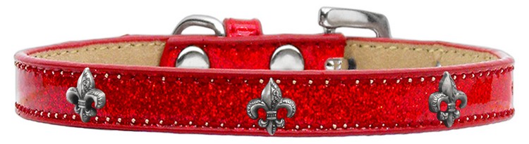 Silver Fleur De Lis Widget Dog Collar Red Ice Cream Size 18